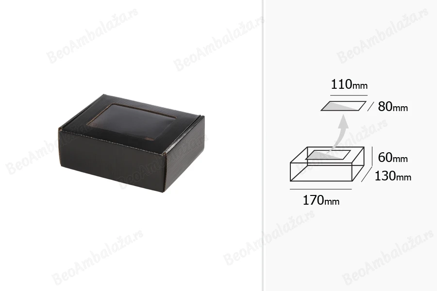 Kartonska kraft kutija sa prozorom 170x130x60mm - 25 kom-dimenzije_slike