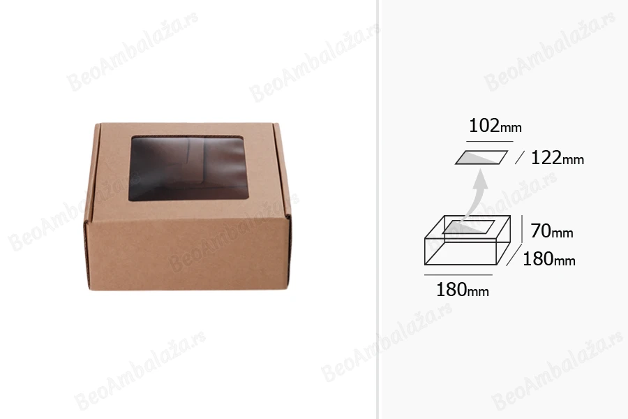 Kutija od kraft papira 180x180x70mm sa prozorom - 20 kom-dimenzije_slike