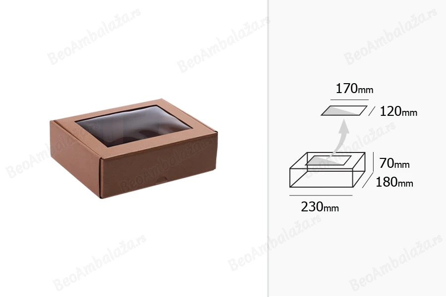 Kraft kutija za pakovanje sa prozorom 230x180x70mm - 20 kom-dimenzije_slike