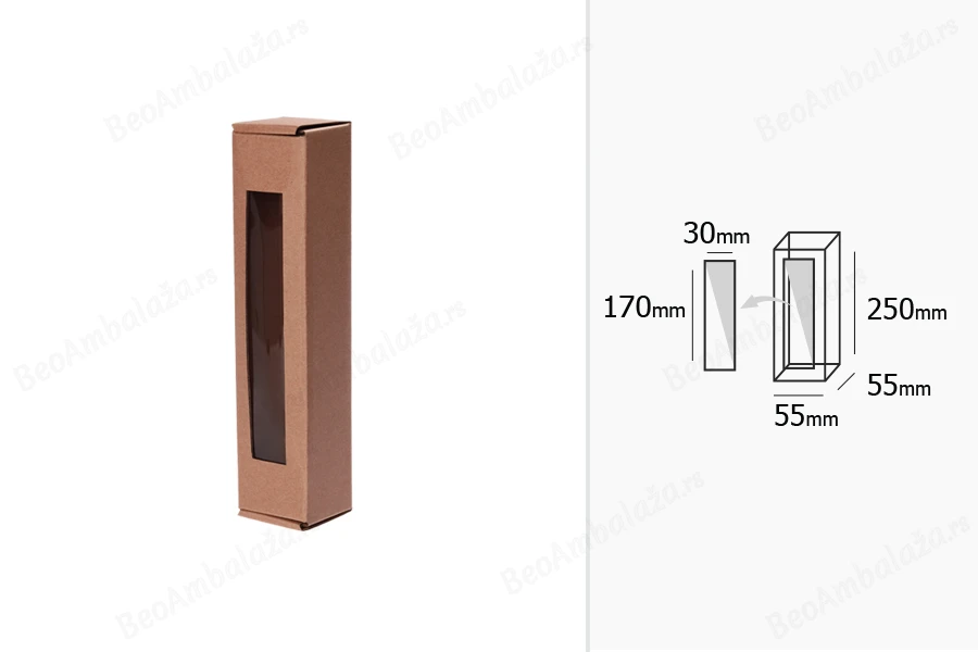 Kutija od kraft papira 55x55x250mm sa prozorom - 20 kom-dimenzije_slike