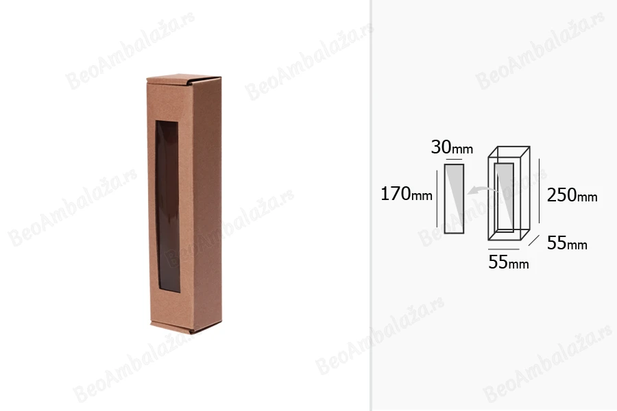 Kutija od kraft papira 55x55x250mm sa prozorom - 20 kom-dimenzije_slike
