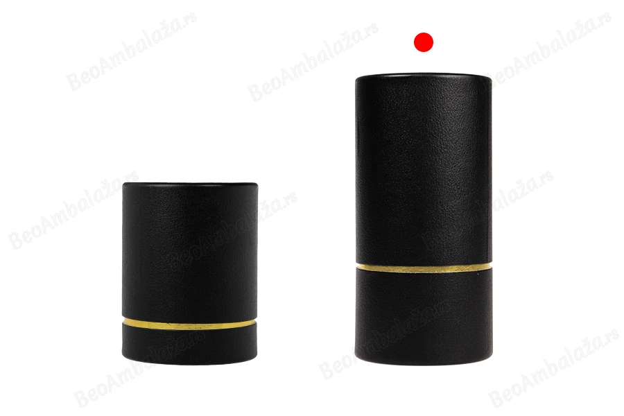 Cilindrična crna kartonska kutijica sa zlatnim detaljem 155x74mm za bočice-grupa_slika