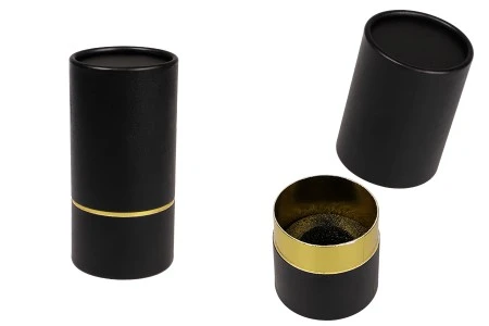 Cilindrična crna kartonska kutijica sa zlatnim detaljem 155x74mm za bočice-1