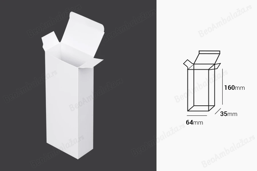 Sjajna bela kutija za bočicu parfema 100mL, 64x35x160 mm - 50 kom-dimenzije_slike