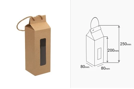 Kutija - paket za pakovanje 80x80x250mm od Kraft papira sa prozorom i ručkom od kanapa - 20 kom-2