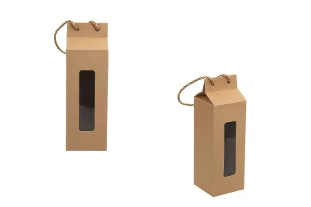 Kutija - paket za pakovanje 80x80x250mm od Kraft papira sa prozorom i ručkom od kanapa - 20 kom-1