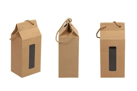 Kutija - paket za pakovanje 100x80x230mm od Kraft papira sa prozorom i ručkom od kanapa - 20 kom-3