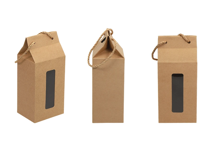 Kutija - paket za pakovanje 100x80x230mm od Kraft papira sa prozorom i ručkom od kanapa - 20 kom-grupa_slika