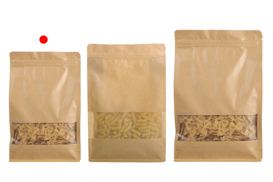 Kraft DoyPack kesice 140x60x240 mm sa zip zatvaranjem, prozorom, unutrašnjom i spoljašnjom providnom oblogom i mogućnošću termo zatvaranja  - 50 kom