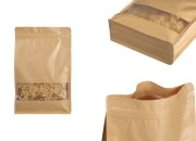 Kraft DoyPack kesice 140x60x240 mm sa zip zatvaranjem, prozorom, unutrašnjom i spoljašnjom providnom oblogom i mogućnošću termo zatvaranja  - 50 kom
