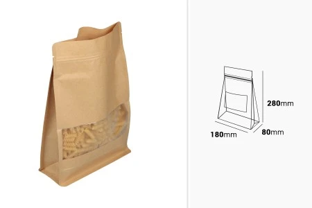 Kraft DoyPack kesice 180x80x280 mm sa zip zatvaranjem, prozorom, unutrašnjom i spoljašnjom providnom oblogom i mogućnošću termo zatvaranja  - 50 kom-2