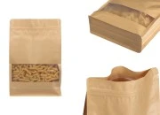 Kraft DoyPack kesice 180x80x280 mm sa zip zatvaranjem, prozorom, unutrašnjom i spoljašnjom providnom oblogom i mogućnošću termo zatvaranja  - 50 kom