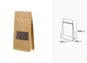 Kraft Doy Pack kesice sa "zip" zatvaranjem, ventilom, prozorom, unutrašnjom i spoljašnjom providnom oblogom i mogućnost termo zatvaranja 100x60x200 mm - 25 kom