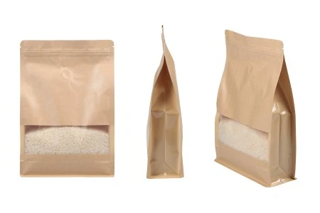 Kraft DoyPack kesice sa "zip" zatvaranjem, ventilom, prozorom, unutrašnjom i spoljašnom providnom oblogom i sa mogućnošću termo zatvaranja 200x80x300 mm - 50 kom-3
