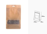 Kraft DoyPack kesice sa zip zatvaranjem, prozorom, Eurohole otvorom, unutrašnjom i spoljašnjom providnom oblogom i sa mogućnošću termo zatvaranja 140x60x240 mm - 50kom-dimenzije_slike