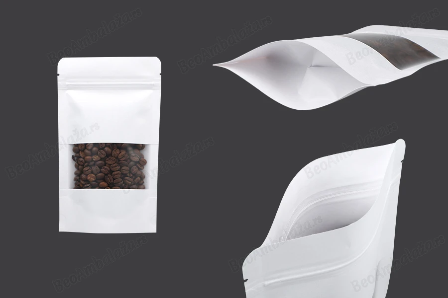 Kraft kese tipa DoyPack  120x40x200 mm, sa "zip" zatvaranjem, prozorom i sa mogućnošću termo lepljenja - 100 kom-slika_proizvoda