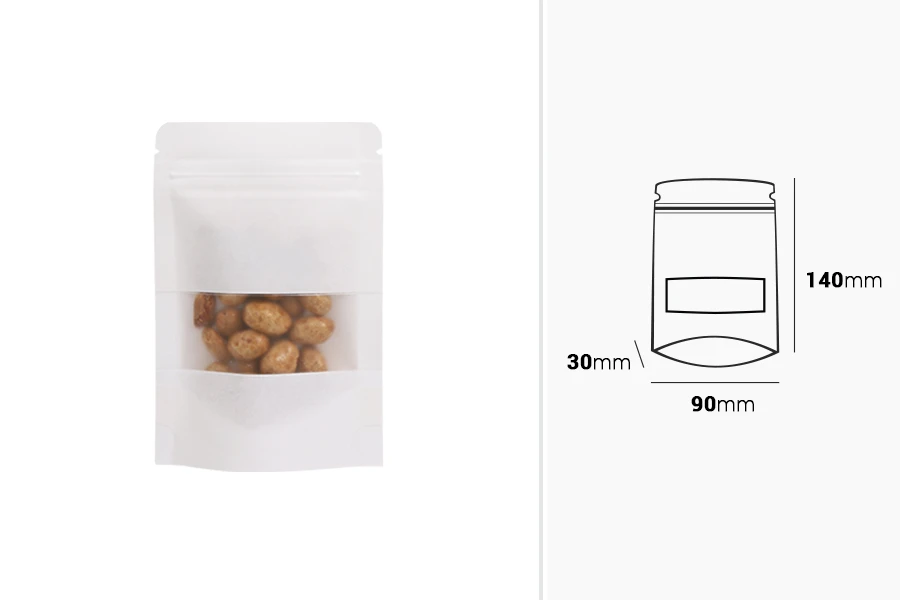 Kraft DoyPack  90x30x140mm kesice u beloj boji sa zip zatvaranjem, prozorom, ovalnim dnom i sa mogućnošću termo zatvaranja - 100kom