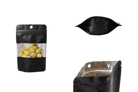 Crna aluminijumska DoyPack kesica sa zip zatvaranjem, prozorom, ovalnim dnom i sa mogućnošću termo lepljenja 90x30x140mm - 100kom-1