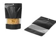 Crna aluminijumska DoyPack kesica sa zip zatvaranjem, prozorom, ovalnim dnom i sa mogućnošću termo lepljenja 160x40x240mm - 100kom