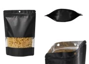 Crna aluminijumska DoyPack kesica sa zip zatvaranjem, prozorom, ovalnim dnom i sa mogućnošću termo lepljenja 180x40x260 mm - 100kom