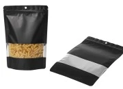 Crna aluminijumska DoyPack kesica sa zip zatvaranjem, prozorom, ovalnim dnom i sa mogućnošću termo lepljenja 180x40x260 mm - 100kom
