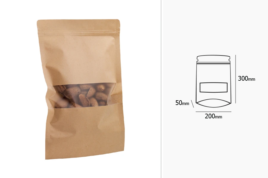 Kraft DoyPack 200x50x300mm kesice sa zipom, prozorom i ovalnim dnom– 100kom Kraft DoyPack 200x50x300mm kesice sa zipom, prozorom i ovalnim dnom– 100kom