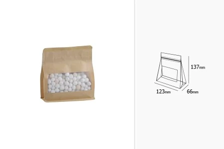 Kraft DoyPack vrećica na termo zatvaranje, sa prozorom, sigurnosnom tračicom i zipom, spoljnom i unutrašnjom providnom oblogom i četvrtastim dnom 137x66x123mm - 50 kom-4