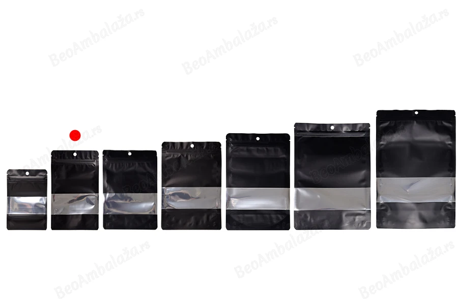 Aluminijumske DoyPack kesice sa zip zatvaranjem, prozorom, ovalnim dnom i sa mogućnošću termo lepljenja 120x40x200mm - 100kom-grupa_slika