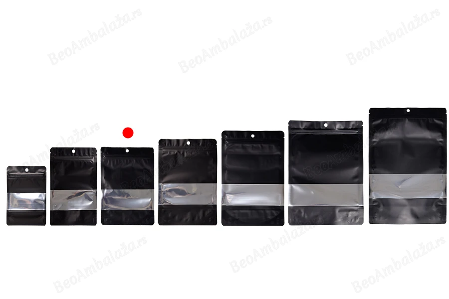 Aluminijumske DoyPack kesice sa zip zatvaranjem, prozorom, ovalnim dnom i sa mogućnošću termo lepljenja 140x40x200mm - 100kom-grupa_slika