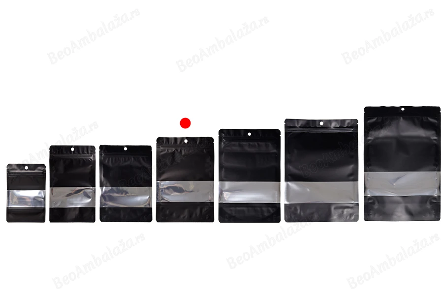 Aluminijumske DoyPack kesice sa zip zatvaranjem, prozorom, ovalnim dnom i sa mogućnošću termo lepljenja 150x40x220mm - 100kom-grupa_slika