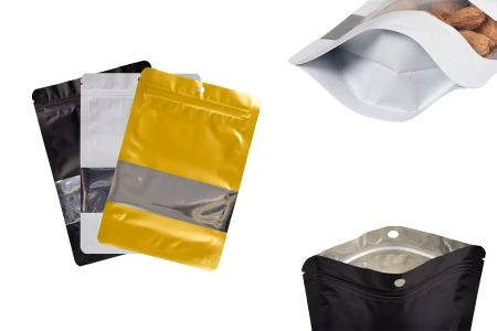 Aluminijumske DoyPack kesice sa zip zatvaranjem, prozorom, ovalnim dnom i sa mogućnošću termo lepljenja 150x40x220mm - 100kom-1