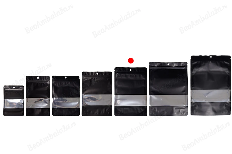 Aluminijumske DoyPack kesice sa zip zatvaranjem, prozorom, ovalnim dnom i sa mogućnošću termo lepljenja 160x40x240mm - 100kom-grupa_slika