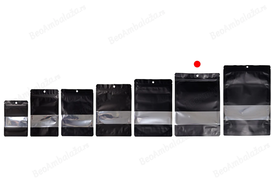 Aluminijumske DoyPack kesice sa zip zatvaranjem, prozorom, ovalnim dnom i sa mogućnošću termo lepljenja 180x40x260mm - 100kom-grupa_slika