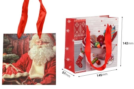 Božićna papirna poklon kesica 145x57x142 mm sa trakom za ručku - 12 kom-2