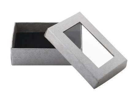 Papirna srebrna kutija 80x50x26mm, sa prozorom i penastim punjenjem - 12 kom-2