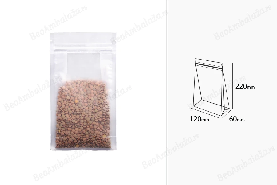 Providne DoyPack kesice sa zip zatvaranjem, četvrtastim dnom i sa mogućnošću termo zatvaranja 120x60x220mm - 50kom-dimenzije_slike