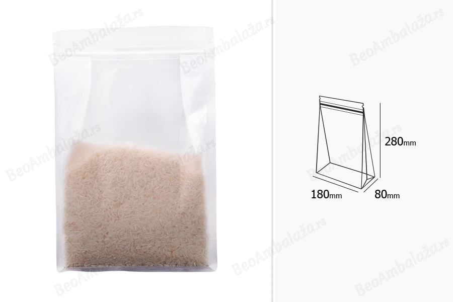 Providne DoyPack kesice sa zip zatvaranjem, četvrtastim dnom i sa mogućnošću termo zatvaranja 180x80x280mm - 50kom-dimenzije_slike