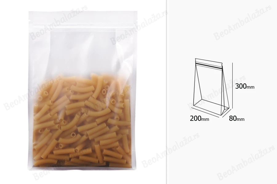 Providne DoyPack kesice sa zip zatvaranjem, četvrtastim dnom i sa mogućnošću termo zatvaranja 200x80x300mm - 50kom-dimenzije_slike