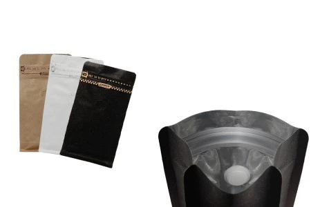 Aluminijumske DoyPack kesice 95x55x185 mm sa ventilom, kraft spoljnom oblogom, sigurnosnom tračicom i zipom, na termo zatvaranje, idealne za kafu - 25kom-1