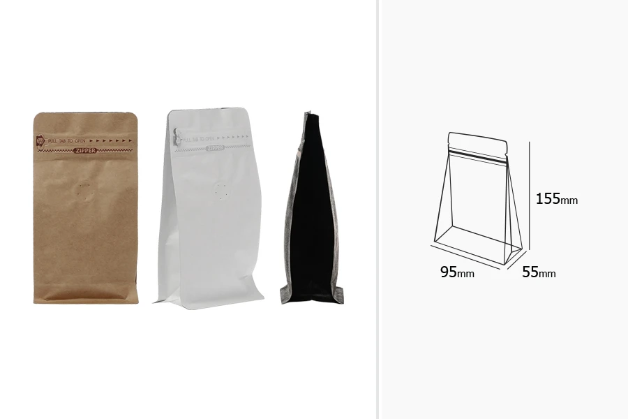 Aluminijumske DoyPack kesice 95x55x185 mm sa ventilom, kraft spoljnom oblogom, sigurnosnom tračicom i zipom, na termo zatvaranje, idealne za kafu - 25kom-