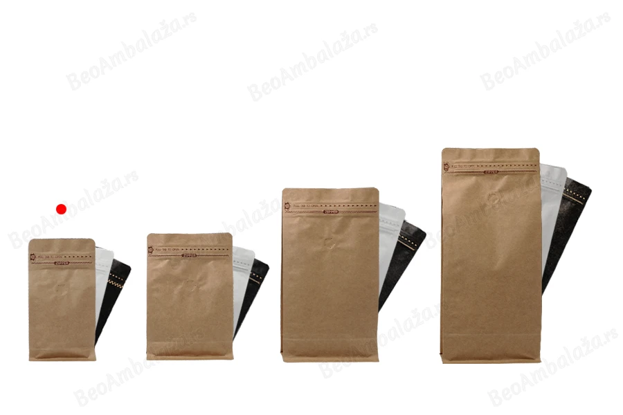 Aluminijumske DoyPack kesice 95x55x185 mm sa ventilom, kraft spoljnom oblogom, sigurnosnom tračicom i zipom, na termo zatvaranje, idealne za kafu - 25kom-grupa_slika
