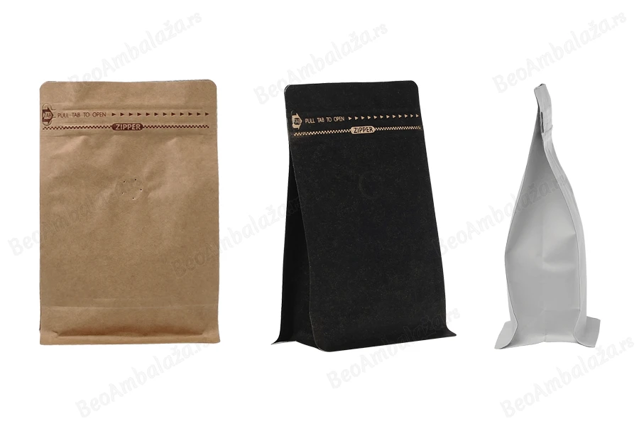 Aluminijumske DoyPack kesice 125x65x195 mm sa ventilom, kraft spoljnom oblogom, sigurnosnom tračicom i zipom, na termo zatvaranje, idealne za kafu - 25kom-grupa_slika