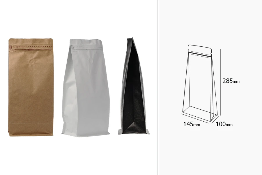 Aluminijumske DoyPack kesice 145x100x335 mm sa ventilom, kraft spoljnom oblogom, sigurnosnom tračicom i zipom, na termo zatvaranje, idealne za kafu - 25kom