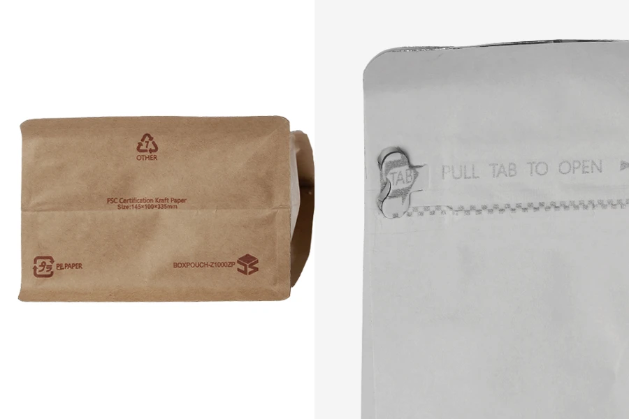 Aluminijumske DoyPack kesice 145x100x335 mm sa ventilom, kraft spoljnom oblogom, sigurnosnom tračicom i zipom, na termo zatvaranje, idealne za kafu - 25kom