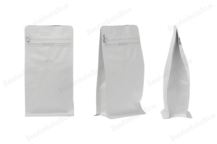 Uzorci - Bele aluminijumske DoyPack kesice sa ventilom, kraft spoljnom oblogom, sigurnosnom tračicom i zipom, na termo zatvaranje (od svake veličine po 1 kom)-slika_proizvoda