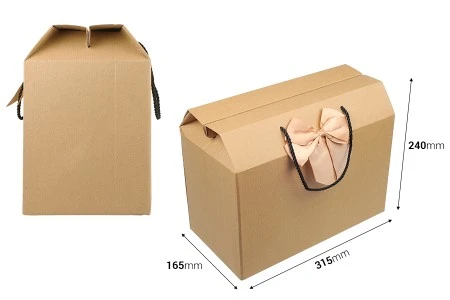 Papirna kraft poklon kutija - torbica 315x165x240 mm sa mašnom i ručkom - 12 kom-2