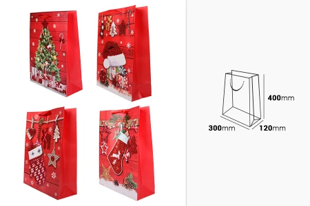Ukrasna papirna kesa 300x120x400 mm sa novogodišnjim motivima (miks boja) - 12 kom-2