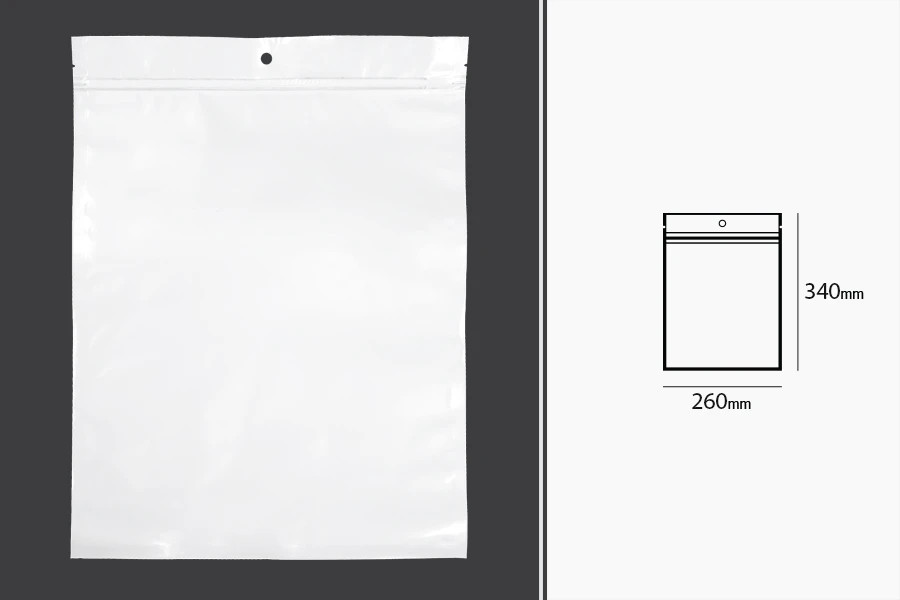 Plastična zip kesica 260x340mm sa belom zadnjom i providnom prednjom stranom i rupom za kačenje - 100 kom