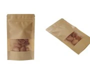 Kraft DoyPack kesice 120x40x200mm sa zip zatvaranjem i prozorom, unutrašnjom i spoljašnjom providnom oblogom, ovalnim dnom i sa mogućnošću termo zatvaranja – 100kom