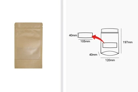 Kraft DoyPack kesice 120x40x200mm sa zip zatvaranjem i prozorom, unutrašnjom i spoljašnjom providnom oblogom, ovalnim dnom i sa mogućnošću termo zatvaranja – 100kom-2
